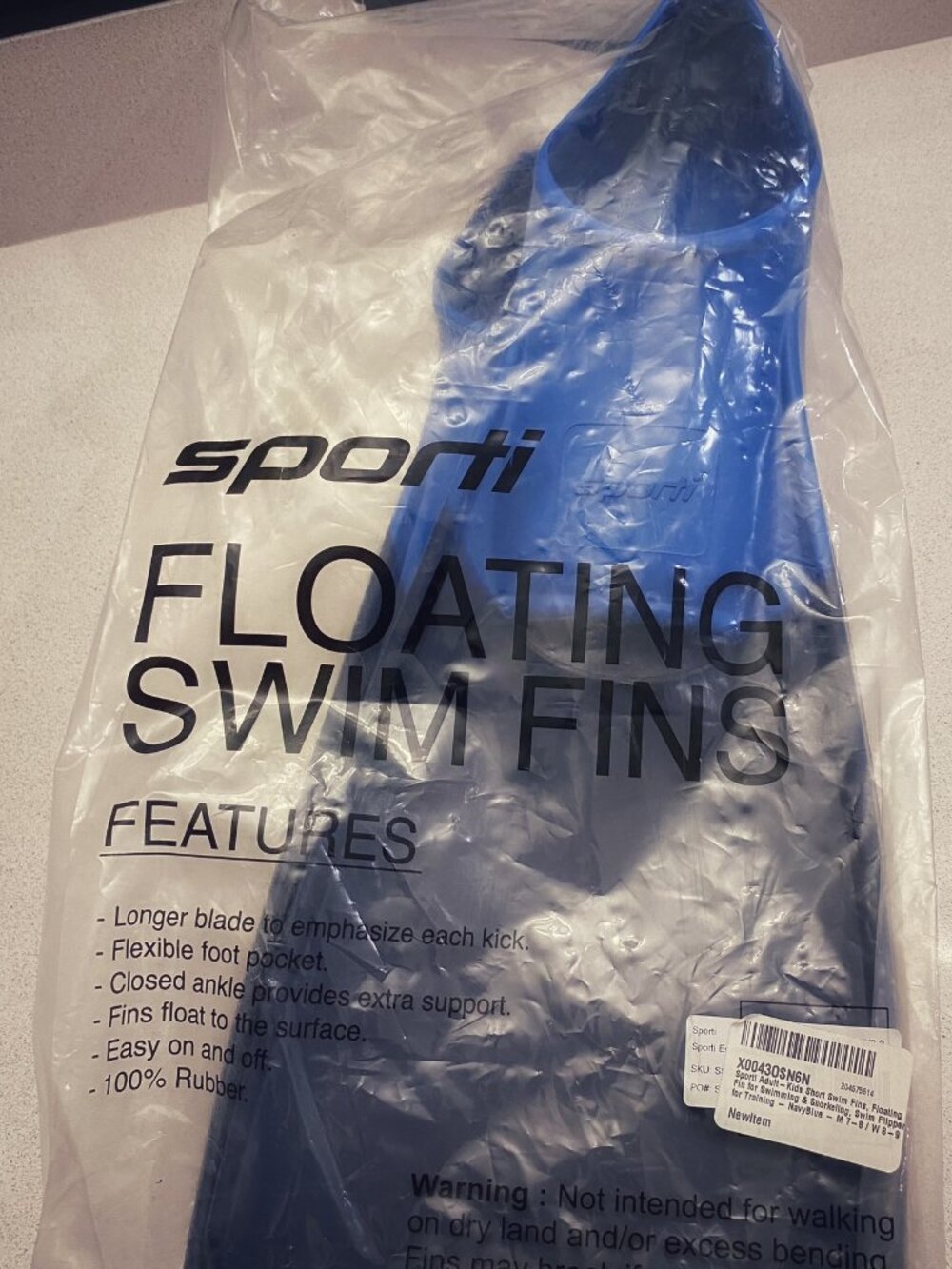 NWT Sporti Essential Floating Swim Fins Size M 7-8 / W 8-9 Navy & Blue